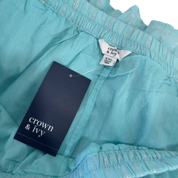 Crown & Ivy Women SZ XXL Teal Flared Skirt Silver Stitching & Drawstring Waist - Picture 2 of 11